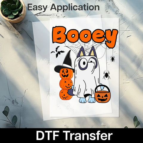 Cute Ghost Dog Halloween DTF Transfer Iron-On Ready For Funny Kids & Dog Lovers Pumpkin T-shirt & Sweatshirt