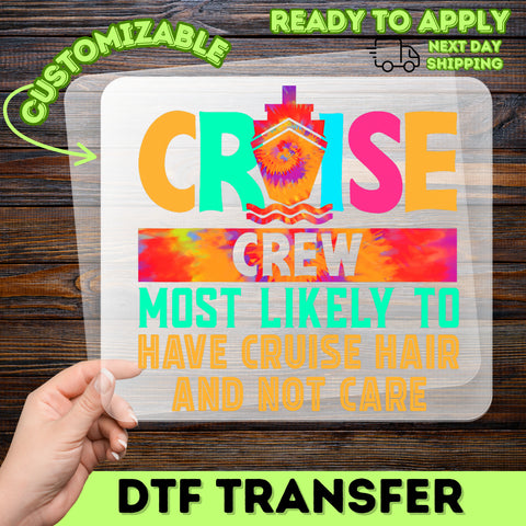 Funny Cruise Crew Ready to Press DTF Transfer for Group Vacations & Family Cruise Wear - Bold Retro Tie-Dye Apparel Design
