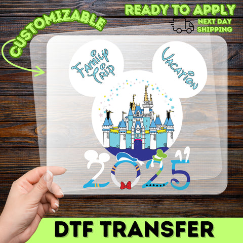Family Vacation Castle Theme Park DTF Transfer T-shirt Ready To Press 2025 Cute Family Trip Apparel