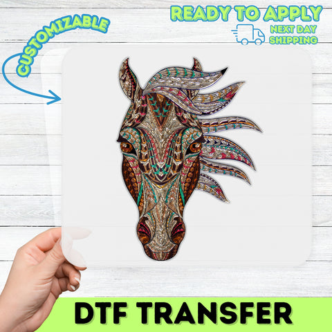 Bohemian Horse Head DTF Transfer for T-Shirts & Hoodies - Colorful Abstract Art for Horse Lovers & Boho Style Fans