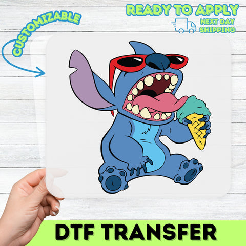 Funny Cartoon Character with Ice Cream DTF Transfer - Cute Summer Iron-On for Family Matching T-Shirts & Apparel