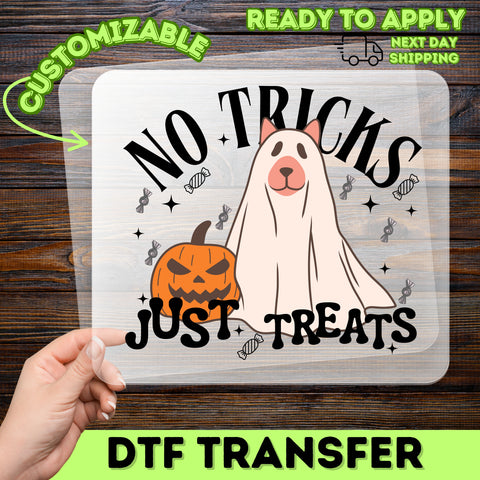 Cute Funny Halloween Dog Ghost & Pumpkin DTF Transfer for T-Shirts - Ready To Press for Dog Lovers & Halloween Enthusiasts