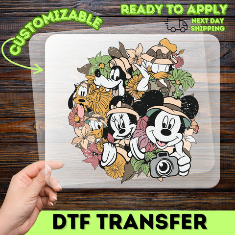 Fun Group Safari Cartoon DTF Transfer - Cute Tropical Adventure Iron-On for Family Vacations & Disney Fans Apparel