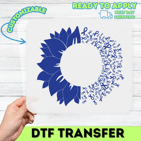 Cancer Support DTF Transfer Sunflower Awareness Ribbon Blue Iron-On T-Shirt for Charity Walks & Health Cause Events
