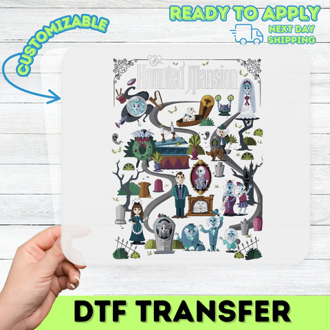 Haunted Mansion Adventure Halloween DTF Transfer Cute Spooky Iron-On for Costume Group Disney Fans Shirts & Apparel