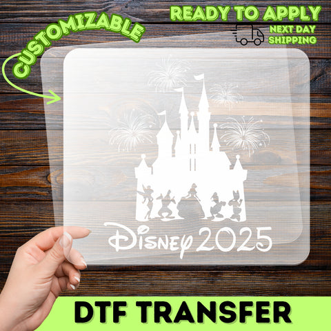 Magical Disney 2025 DTF Transfer for Family Vacation Shirts & Apparel, Cute Castle Silhouette Ready To Press Iron-On