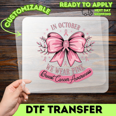 Cute Breast Cancer Awareness DTF Transfer for October Apparel | Ready to Press Iron-On Pink Ribbon Shirt & Sweatshirt for Women