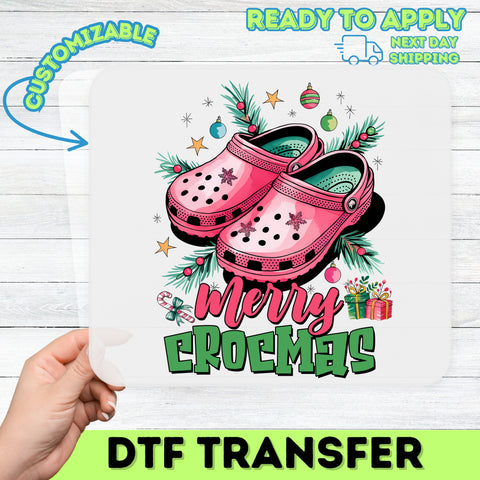 Merry Crocmas Funny Christmas DTF Transfer for Crocs Enthusiasts, Ready to Press Iron-On for T-Shirt Apparel