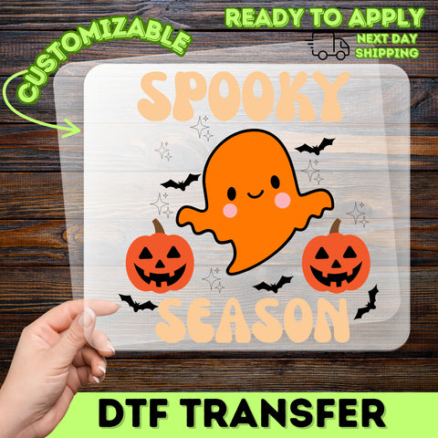 Cute Halloween Ghost & Pumpkin DTF Transfer, Spooky Season Iron-On, Ready To Press Kids T-Shirt, Family Group Halloween Apparel