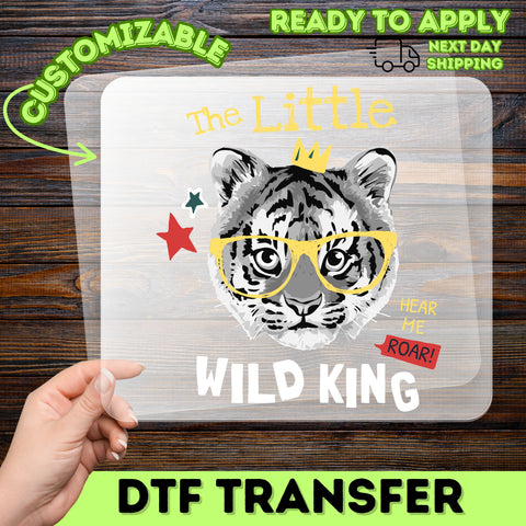 Cute Tiger Cub with Crown Ready To Press DTF Transfer for Kids Apparel - Fun Jungle Theme for Parties & Celebration Wear