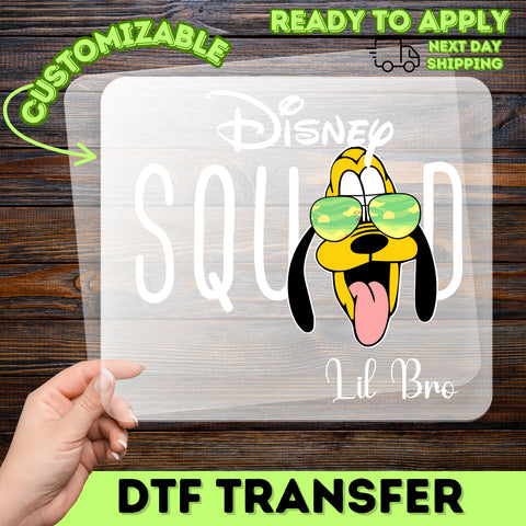 Cute Disney-themed dog sunglasses DTF transfer ready to press for family t-shirts vacation celebration