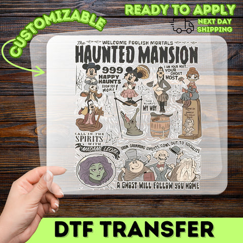 Funny Halloween Cartoon Spooky Haunted Mansion DTF Transfer Ready to Press Iron-On for Cute Group T-Shirts & Sweatshirts