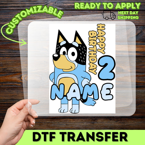Cute Cartoon Dog Birthday DTF Transfer Iron-On | Personalized Kids Shirt | Cute 2nd Birthday Apparel | Ready To Press Party Outfit