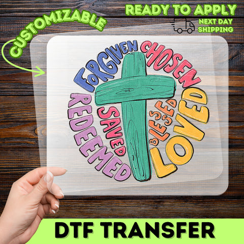 Christian Faith Cross DTF Transfer | Inspirational Iron-On for Church Retreats & Bible Groups | Ready to Press Religious Apparel