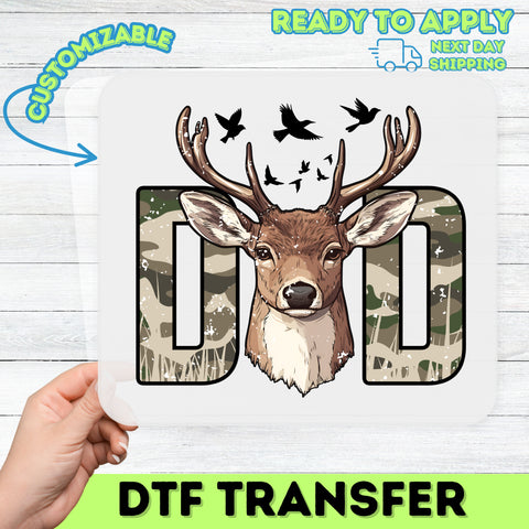 Camouflage Deer Dad DTF Transfer Ready to Press Father's Day Nature Wildlife T-shirt Iron-On Gift