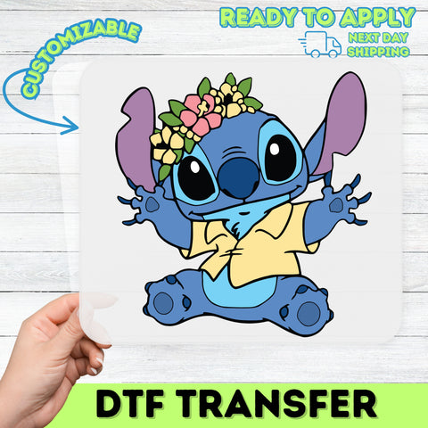 Cute Blue Creature Tropical Holiday DTF Transfer Ready To Press Iron-On for Family Vacation T-Shirt & Apparel