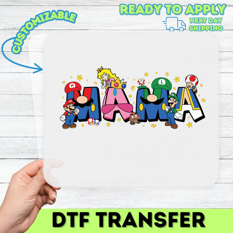 Cute Retro Video Game MAMA DTF Transfer Iron-On for Gamer Mom T-Shirt & Family Apparel Celebration