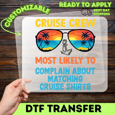 Funny Cruise Crew DTF Transfer Iron-On for T-shirts & Apparel - Retro Matching Vacation Shirts for Family & Friends
