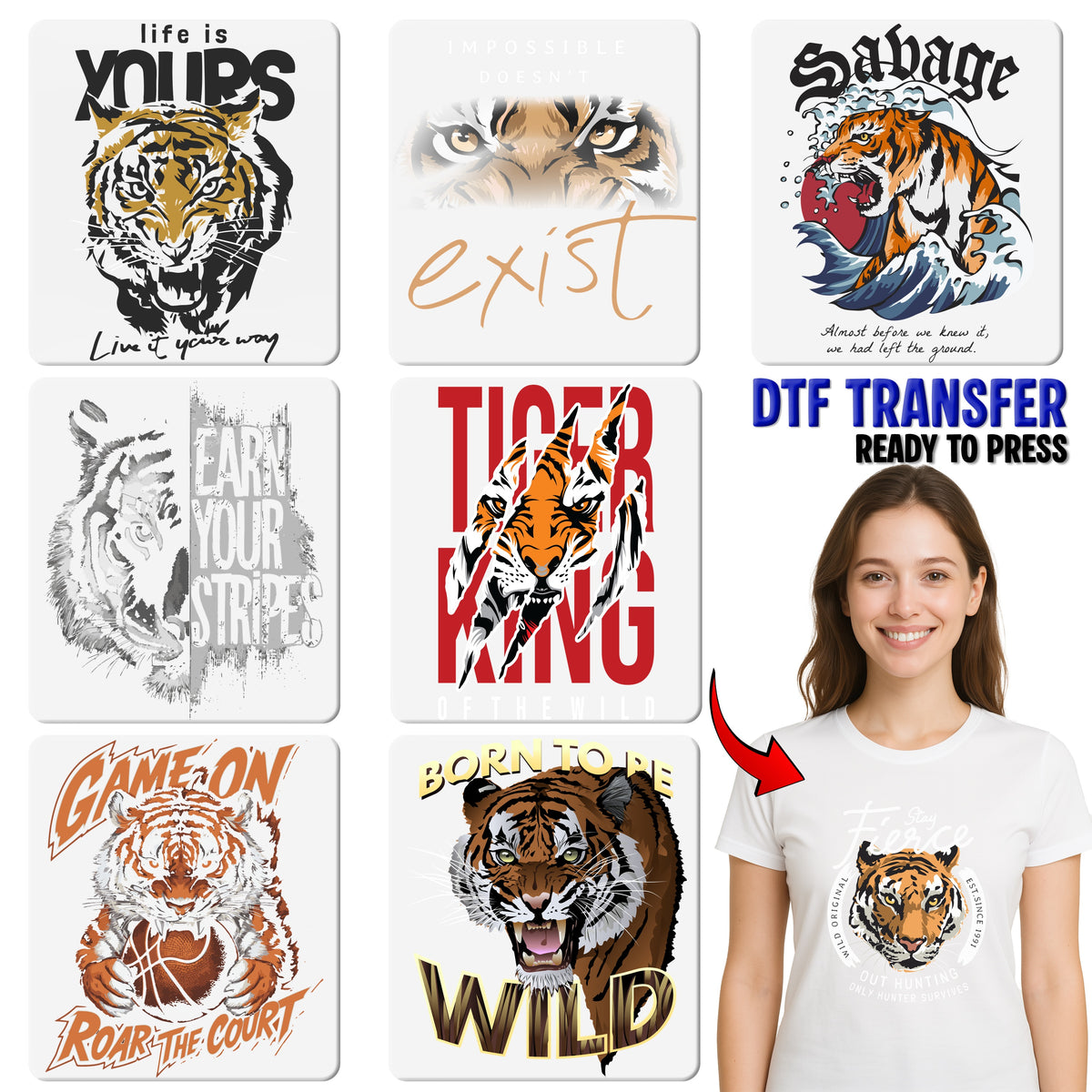 Stay Wild Tiger Adventure Theme DTF Transfer for Nature Lover T-shirts & Wild Group Apparel