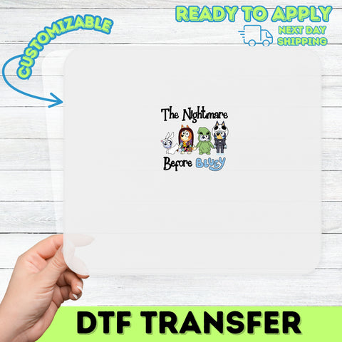 Funny Halloween Cartoon Mashup DTF Transfer Iron-On Ready To Press Stunning Halloween T-Shirt Bluey Nightmare Theme Gift For Families