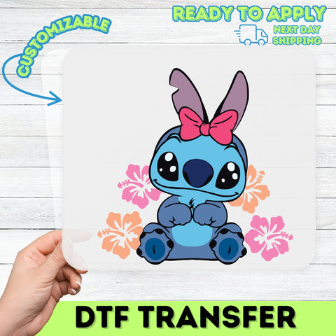 Cute Cartoon Bunny with Tropical Flowers DTF Transfer, Ready To Press Cute Holiday Shirt, Kids' Cute Character Apparel, Summer Family Vacation Wear