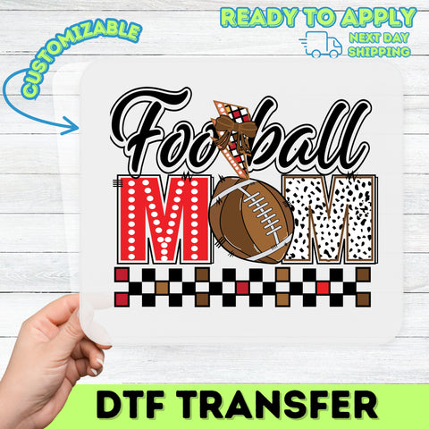 Cute Football Mom DTF Transfer Iron-On T-Shirt Design, Ready To Press Sports Theme with Leopard Print for Game Day