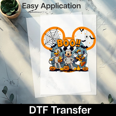 Cute Halloween mummy characters DTF transfer for kids t-shirt, funny spooky pumpkins & bats iron-on, family holiday apparel