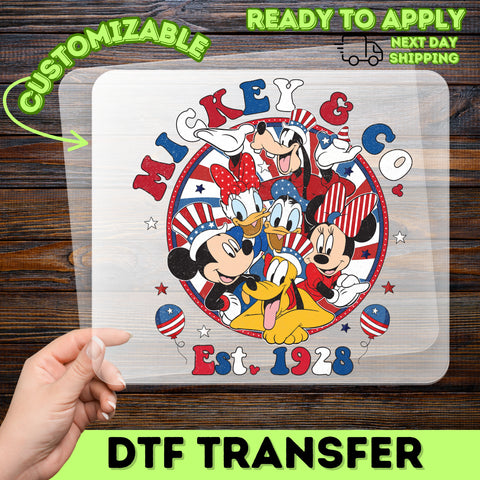 Patriotic Cartoon Character DTF Transfer Iron-On for Independence Day Shirts Kids & Family Celebrations