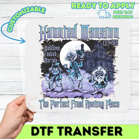 Iron-On Spooky Halloween Gothic Haunted Mansion DTF Transfer Funny Night T-Shirt for Halloween Lovers & Gothic Enthusiasts