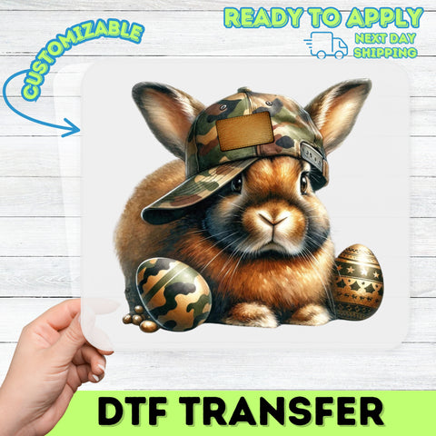 Cute Camo Easter Bunny DTF Transfer, Funny Rabbit Camouflage Design for Military Family T-Shirts & Hoodies