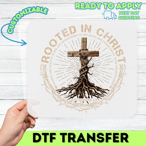 Christian Faith Roots DTF Transfer Iron-On Ready to Press Rustic Vintage Cross Apparel for Church Groups & Retreats