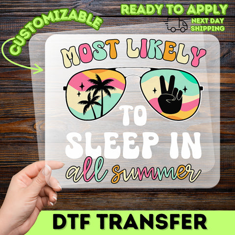 Funny Iron-On Summer Vacation Sunglasses Retro DTF Transfer for T-shirt, Ready To Press Peace & Palm Design for Students & Teachers