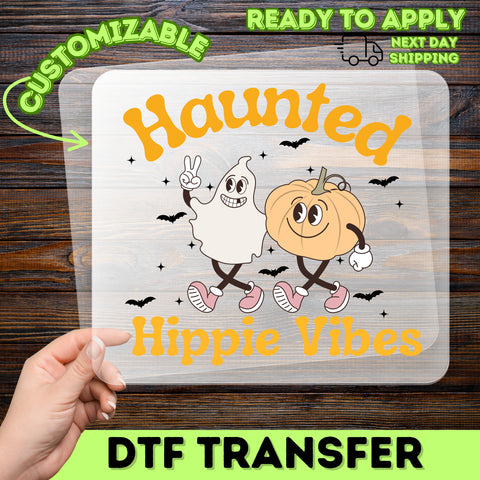 Funny Halloween Retro Nostalgic Haunted Hippie Vibes DTF Transfer for Group Costume Apparel