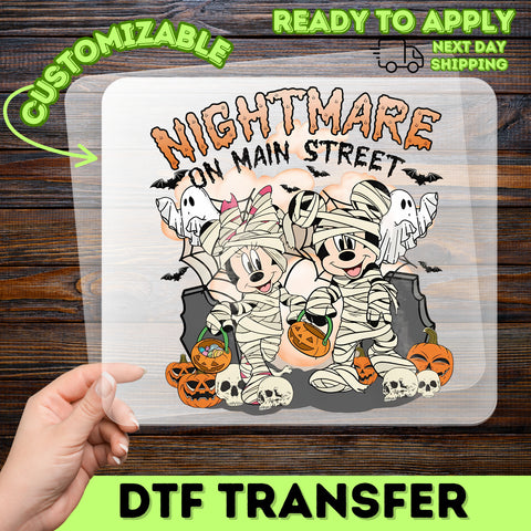 Cute Halloween Iron-On DTF Transfer for T-shirt Ready To Press Nightmare on Main Street Family Party Spooky Pumpkin Design