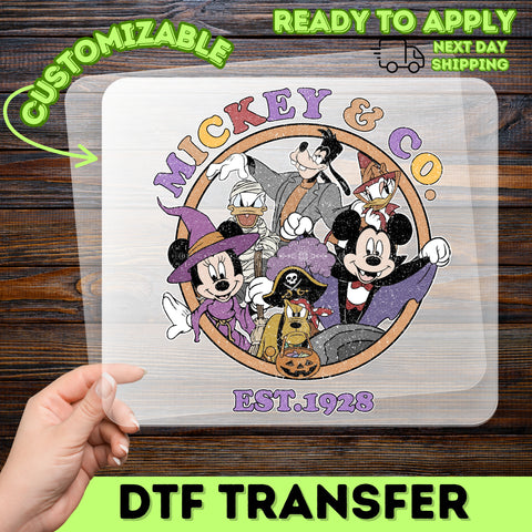 Cartoon Halloween DTF Transfer - Vintage Mickey & Co. Characters in Costumes for Family Group Shirt