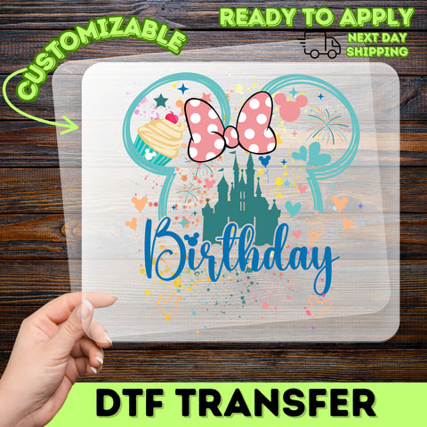 Cute Birthday Castle & Cupcake Theme Park DTF Transfer for Family Shirts - Ready to Press Iron-On for Kids Party Apparel