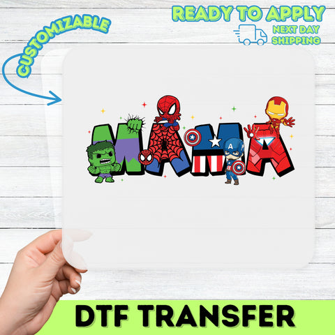 Cute Superhero MAMA DTF Transfer for Mother's Day Family Matching Iron-On T-Shirt or Sweatshirt