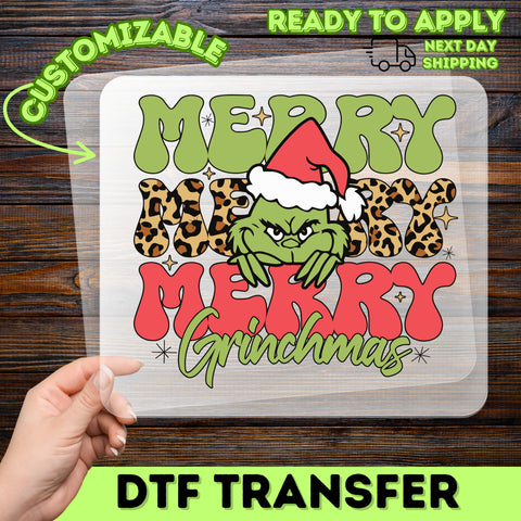 Funny Grinch Christmas Ready To Press DTF Transfer, Merry Grinchmas Iron-On For Shirts, Pop Culture Holiday Apparel For Families