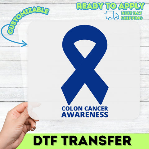 Colon Cancer Awareness DTF Transfer Ready To Press Blue Ribbon T-Shirt for Supporters & Medical Staff