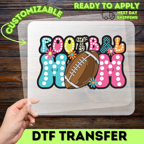 Cute Football Mom Leopard & Floral DTF Ready To Press Iron-On Transfer for Fun Sports Enthusiast Apparel & Gifts