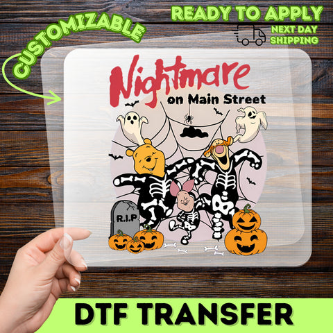 Funny Halloween Cartoon Characters DTF Transfer - Nightmare on Main Street Ready To Press Iron-On for Kids & Family Apparel
