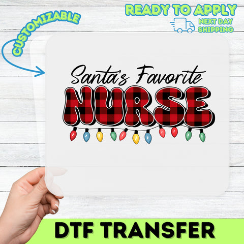 Retro Holiday Nurse DTF Transfer Cute Buffalo Plaid & Lights Ready To Press Christmas for Nursing T-shirt Apparel