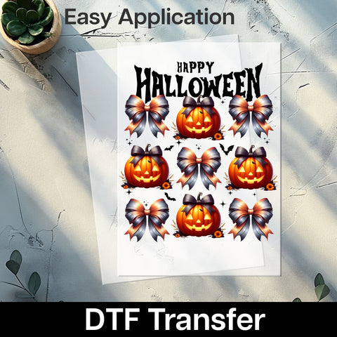 Elegant Halloween Pumpkin Spice Jack-O'-Lantern DTF Transfer for Moms & Festive Apparel