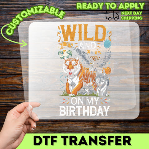 Wild & Adventure DTF Transfer Birthday Shirt for Teens & Adults Funny Animal Party Iron-On