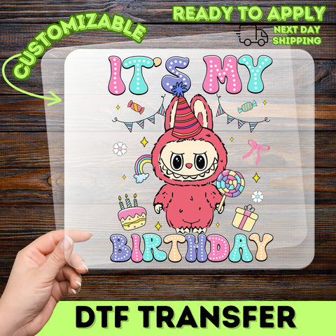 Cute Birthday Bunny DTF Transfer | Ready to Press Cute Character Birthday T-Shirt Design for Kids & Adults | Party Apparel