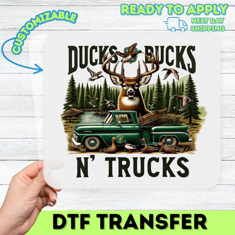 Retro Ducks & Trucks DTF Transfer for Hunting Apparel, Outdoor Adventure Wildlife Design, Vintage Buck & Truck Ready To Press