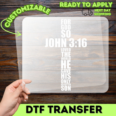 Faith-Inspired Christian DTF Transfer John 3:16 Religious Apparel for Church Group T-shirts & Hoodies