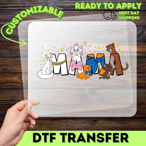 Cute Cat Mama DTF Transfer for Mother's Day - Ready To Press Iron-On Whimsical Cat Lover T-Shirt or Sweatshirt for Family