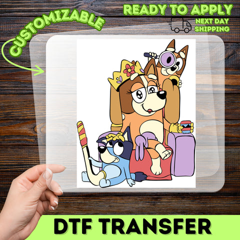Cartoon Dog Family Fun DTF Transfer for Cute T-shirts & Apparel | Ready to Press Iron-On for Dog Lovers & Families