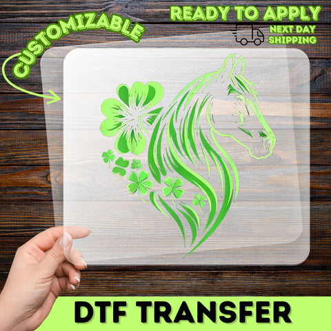 St. Patrick's Day Lucky Horse DTF Transfer, Cute Shamrock Celtic Horse Art Iron-On for Equestrian Apparel & T-Shirts